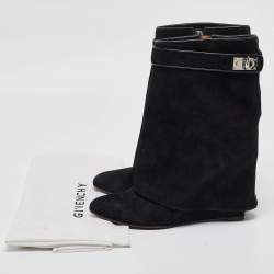 Givenchy Black Suede Shark Lock Mid Calf Boots Size 39