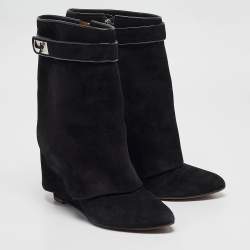 Givenchy Black Suede Shark Lock Mid Calf Boots Size 39