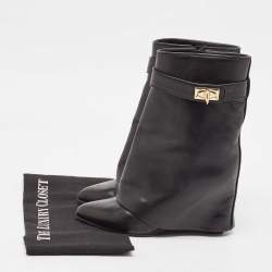 Givenchy Black Leather Shark Lock Ankle Length Boots Size 38.5