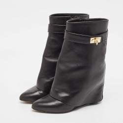 Givenchy Black Leather Shark Lock Ankle Length Boots Size 38.5