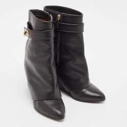 Givenchy Black Leather Shark Lock Ankle Length Boots Size 38.5