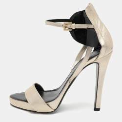 Givenchy Gold/Black Leather Ankle Strap Sandals Size 40