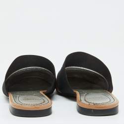 Pre Owned Givenchy Beige/Black Leather Logo Elastic Flat Mules Size 35