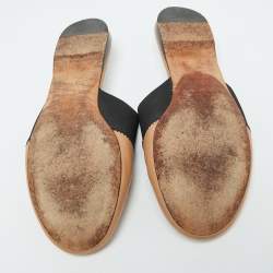 Pre Owned Givenchy Beige/Black Leather Logo Elastic Flat Mules Size 35
