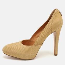 Givenchy Yellow Python Embossed Leather Platform Pumps Size 37