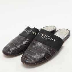 Givenchy Black Croc Embossed Leather and Elastic Bedford Mules Size 38