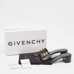 Pre Owned Givenchy Black Leather 4G Slide Sandals Size 41
