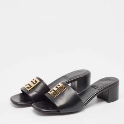Pre Owned Givenchy Black Leather 4G Slide Sandals Size 41