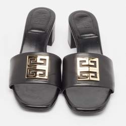 Pre Owned Givenchy Black Leather 4G Slide Sandals Size 41
