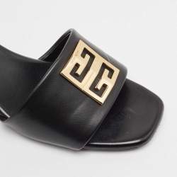 Pre Owned Givenchy Black Leather 4G Slide Sandals Size 41