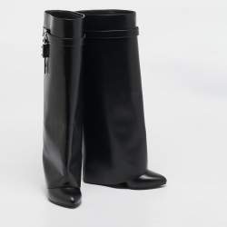 Pre Owned حذاء بوت للركبة جيفنشي جلد أخضر بقفل وكعب روكي مقاس 40