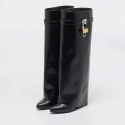 Pre Owned حذاء بوت للركبة جيفنشي جلد أخضر بقفل وكعب روكي مقاس 40