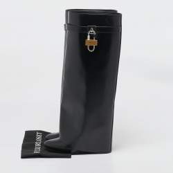 Pre Owned حذاء بوت للركبة جيفنشي جلد أخضر بقفل وكعب روكي مقاس 40