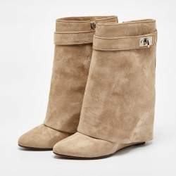 Givenchy Beige Suede Shark Lock Wedge Ankle Length Boots Size 39