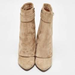Givenchy Beige Suede Shark Lock Wedge Ankle Length Boots Size 39