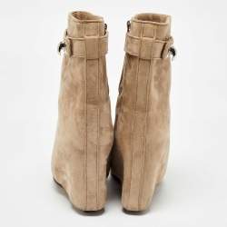 Givenchy Beige Suede Shark Lock Wedge Ankle Length Boots Size 39