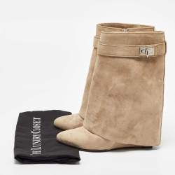 Givenchy Beige Suede Shark Lock Wedge Ankle Length Boots Size 39