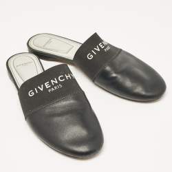 Givenchy Black Leather and Logo Elastic Bedford Flat Mules Size 40