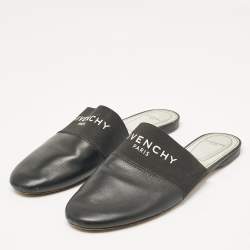 Givenchy Black Leather and Logo Elastic Bedford Flat Mules Size 40