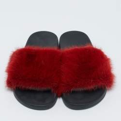 Givenchy Red Mink Fur Flat Slides Size 39