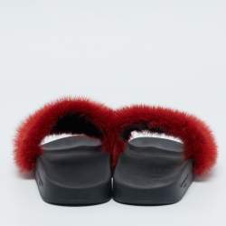 Givenchy Red Mink Fur Flat Slides Size 39