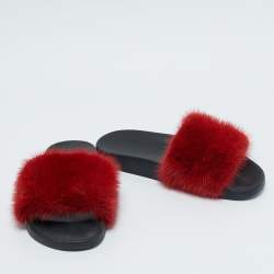 Givenchy Red Mink Fur Flat Slides Size 39