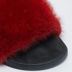 Givenchy Red Mink Fur Flat Slides Size 39