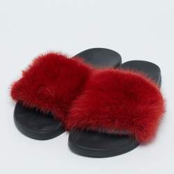 Givenchy Red Mink Fur Flat Slides Size 39