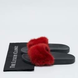 Givenchy Red Mink Fur Flat Slides Size 39