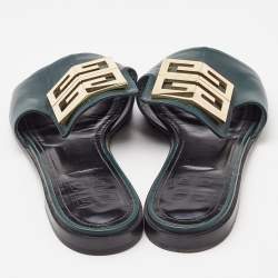 Givenchy Dark Green Leather 4G Flat Slides Size 40