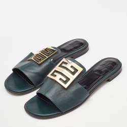 Givenchy Dark Green Leather 4G Flat Slides Size 40