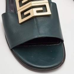 Givenchy Dark Green Leather 4G Flat Slides Size 40