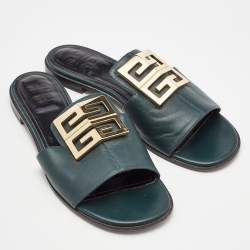Givenchy Dark Green Leather 4G Flat Slides Size 40
