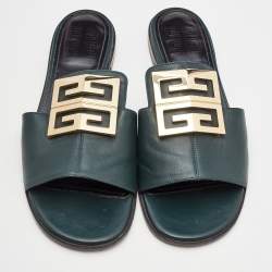 Givenchy Dark Green Leather 4G Flat Slides Size 40