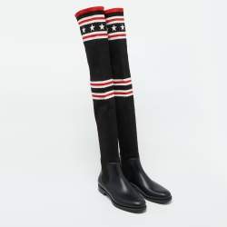 Givenchy Black Stretch Fabric and Rubber Storm Thigh High Boots Size 39