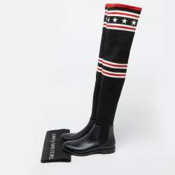 Givenchy Black Stretch Fabric and Rubber Storm Thigh High Boots Size 39