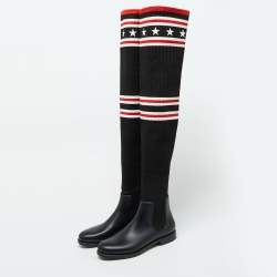 Givenchy Black Stretch Fabric and Rubber Storm Thigh High Boots Size 39