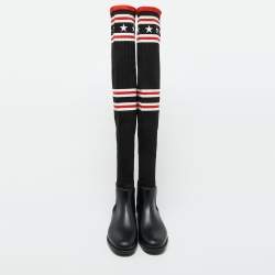 Givenchy Black Stretch Fabric and Rubber Storm Thigh High Boots Size 39