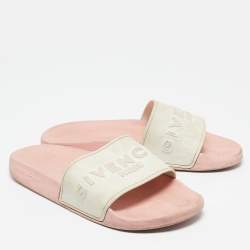 Givenchy White/Pink Rubber Embossed Logo Slides Size 38