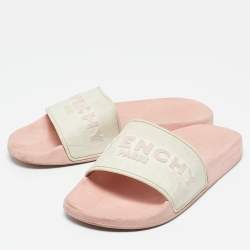 Givenchy White/Pink Rubber Embossed Logo Slides Size 38