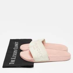 Givenchy White/Pink Rubber Embossed Logo Slides Size 38