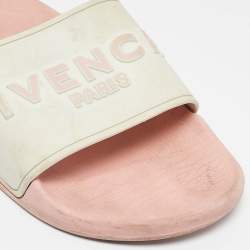 Givenchy White/Pink Rubber Embossed Logo Slides Size 38