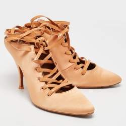 Givenchy Orange Satin Lace Up Backless Mule Sandals Size 39