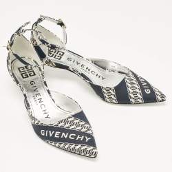Givenchy Navy Blue/White Canvas Pointed Toe Ankle Strap Pumps Size 35