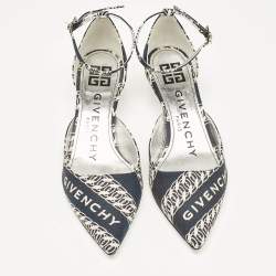 Givenchy Navy Blue/White Canvas Pointed Toe Ankle Strap Pumps Size 35