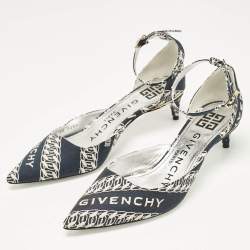 Givenchy Navy Blue/White Canvas Pointed Toe Ankle Strap Pumps Size 35