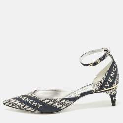 Givenchy Navy Blue/White Canvas Pointed Toe Ankle Strap Pumps Size 35