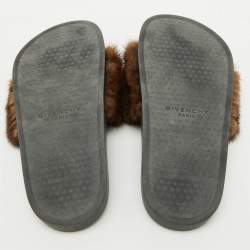 Givenchy Brown Mink Fur Pool Slide Sandals Size 36