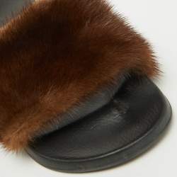 Givenchy Brown Mink Fur Pool Slide Sandals Size 36