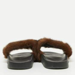 Givenchy Brown Mink Fur Pool Slide Sandals Size 36
